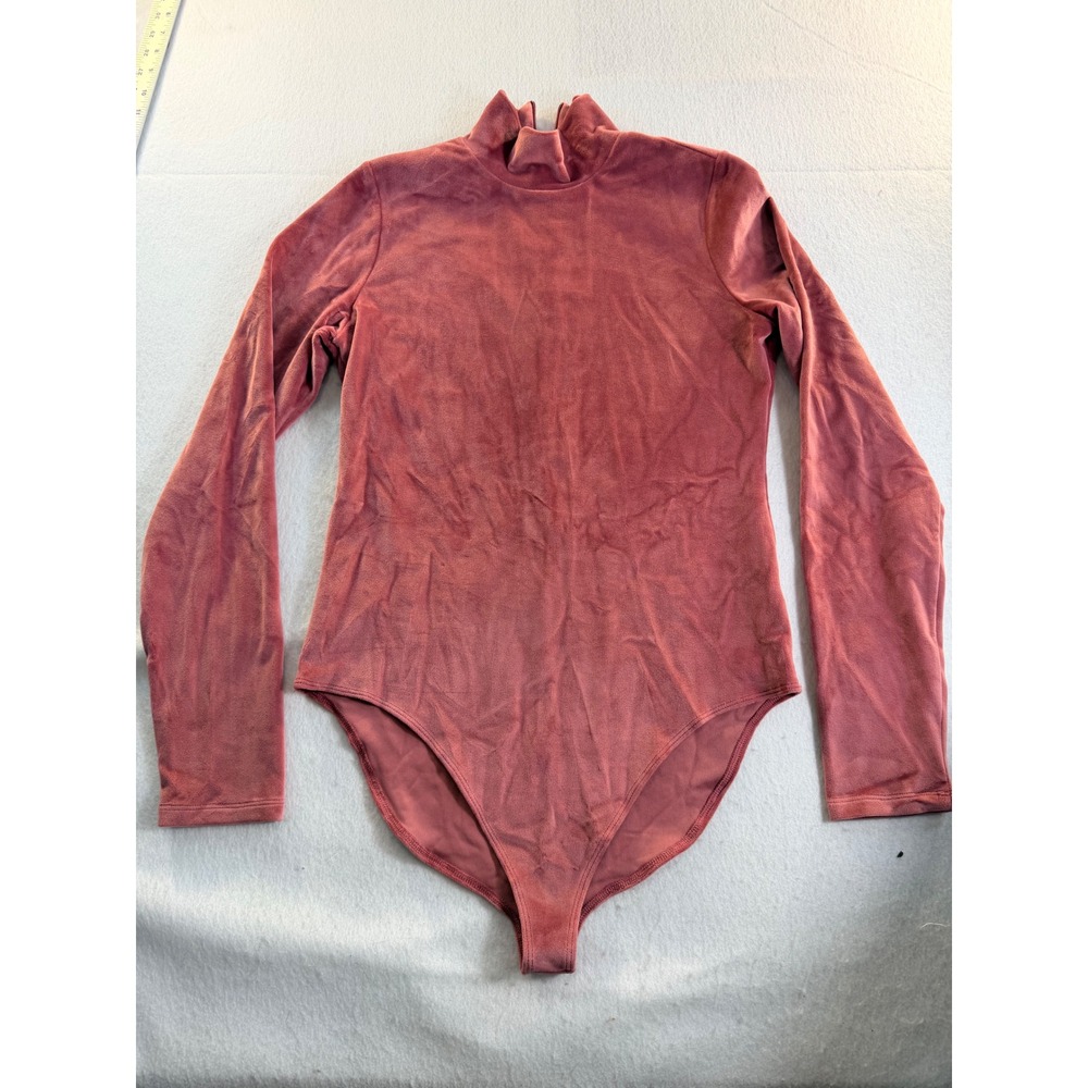 American Eagle Mauve Pink Velvet Mock Neck Long Sleeve Bodysuit Sz M YB5JSJP5